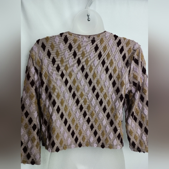 FREE PEOPLE Brown and Cream Boxy Cropped Blouse with 3/4 Sleeves (#1,517) - Picture 7 of 7